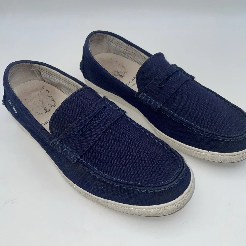 Cole Haan Pinch Maine Classic Navy Canvas Slip On Penny‎ Loafers Shoes Size 8.5